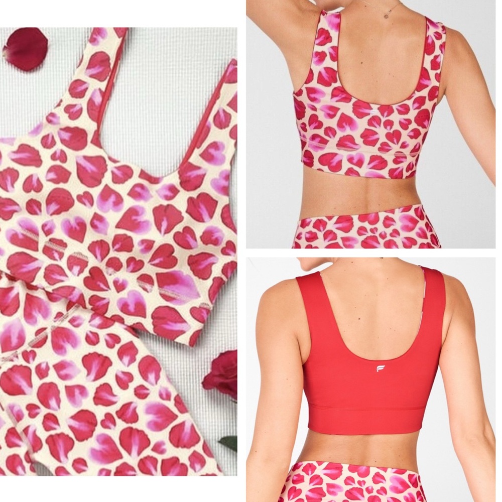 Fabletics Harlow Reversible Midi Pedals Print Red & Pink Sports Bra XXS